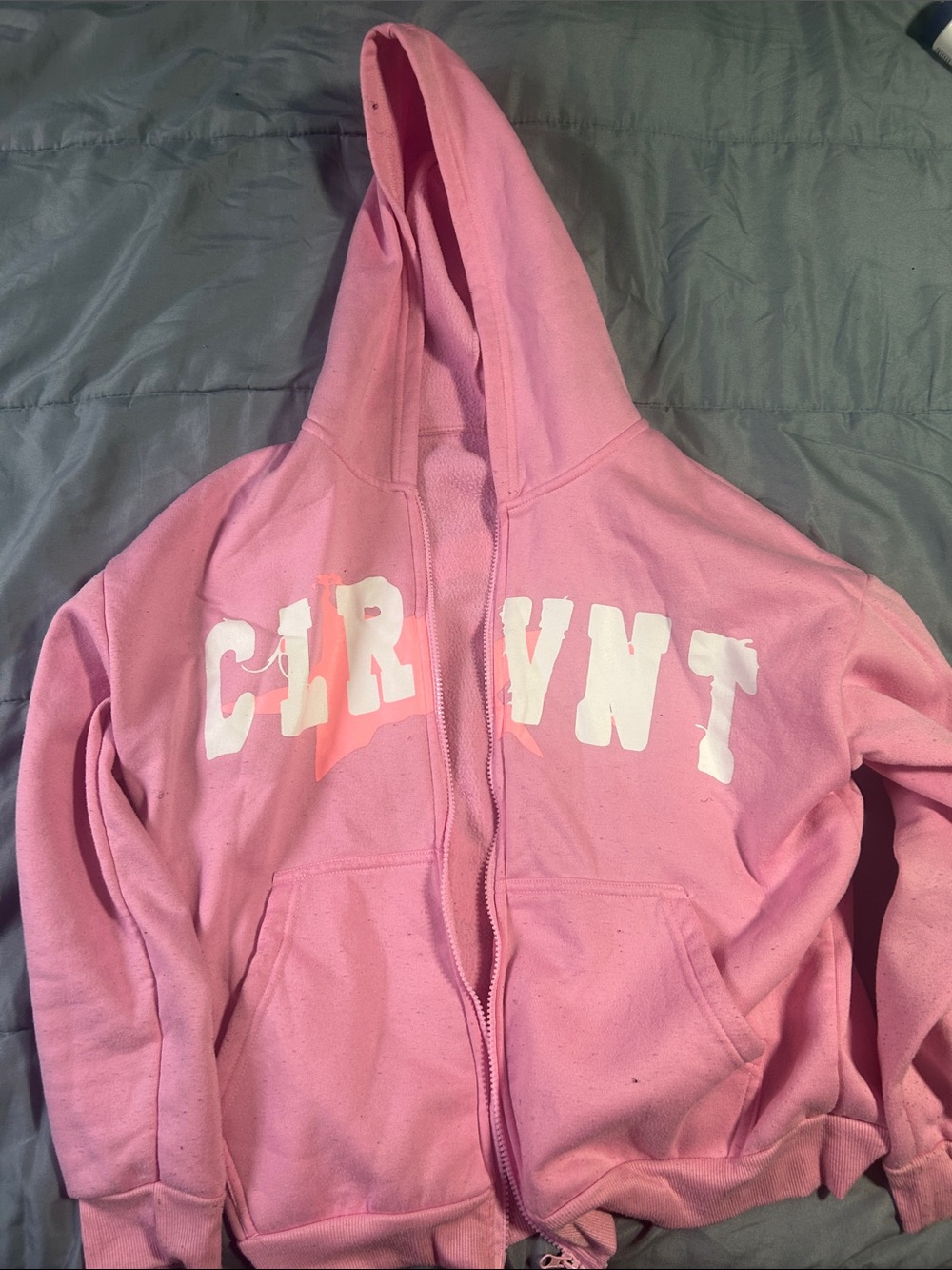 Carven Pink Zip Hoodie with White Lettering